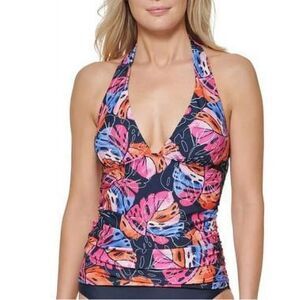NWT Tommy Hilfiger Monstera Leaf Halter Tankini Top Size XL Multicolor Swim Top